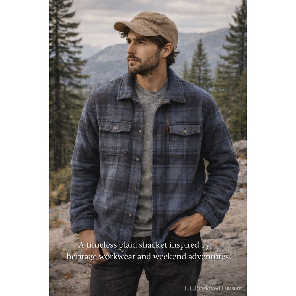 Vintage Levi's Plaid Flannel jacket Shirt Lined Blue Gray Zg Comfort